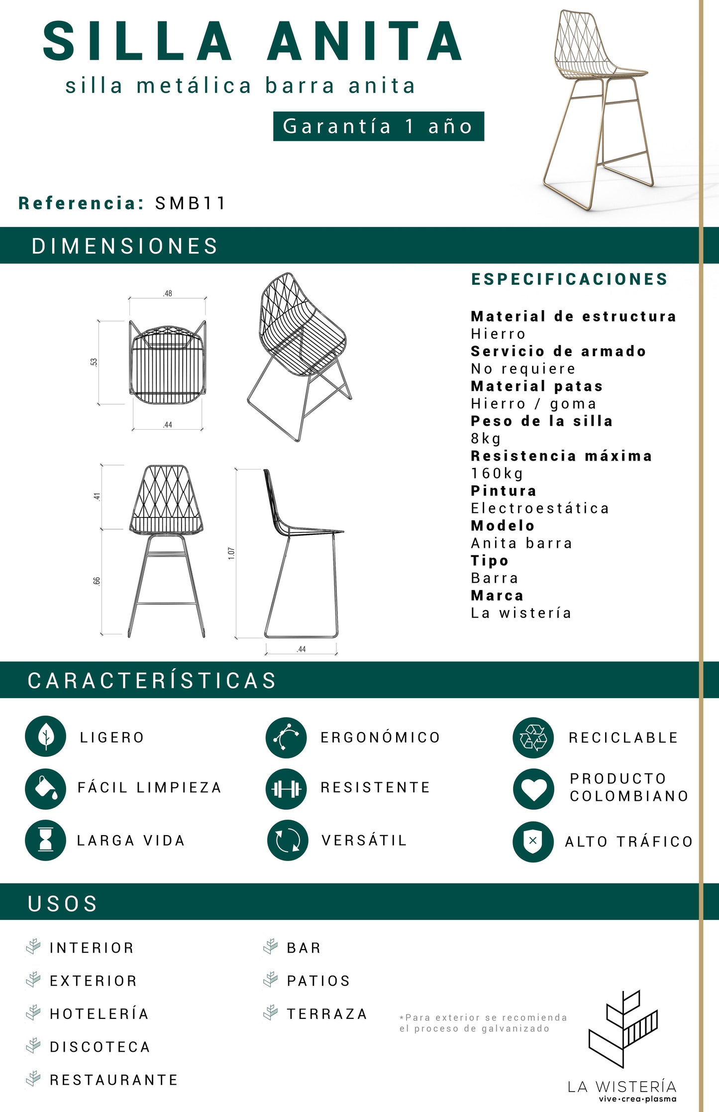 Silla Anita de barra
