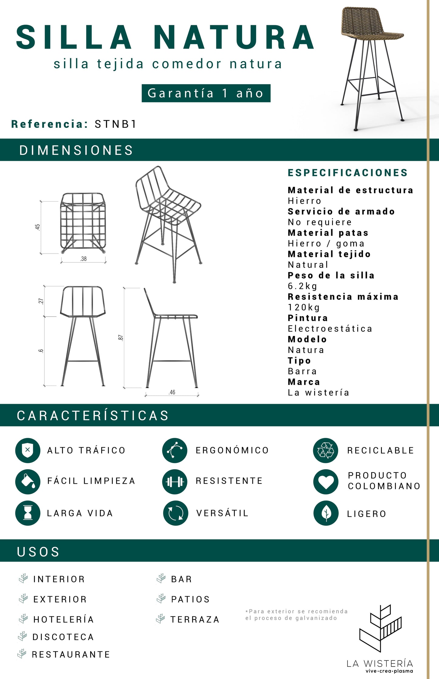 Silla tejida de barra Natura