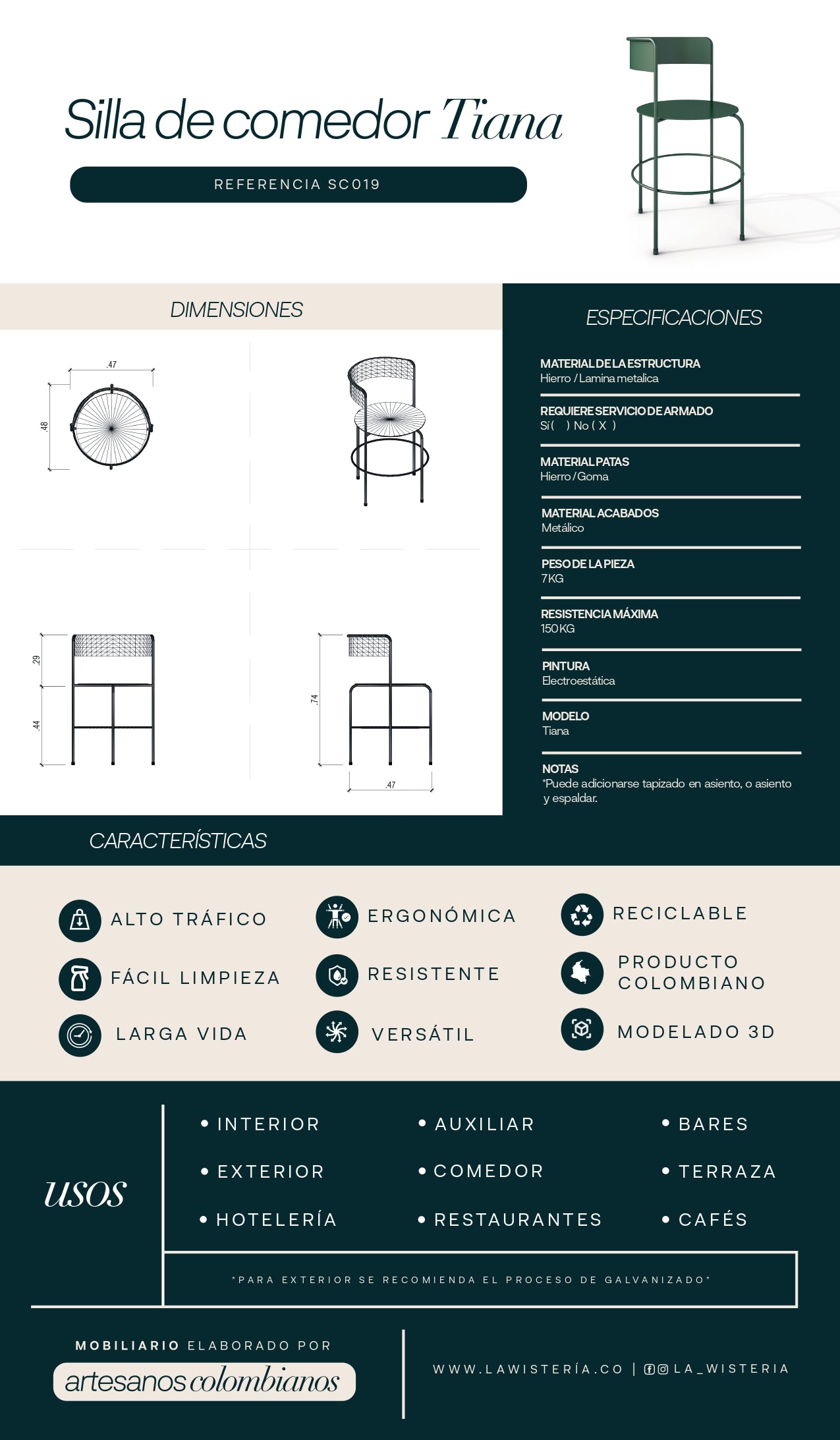 Silla Tiana de comedor tapizada